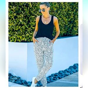 ROSKIKI Women Leopard Drawstring Lounge Pants with Pockets, sz Large